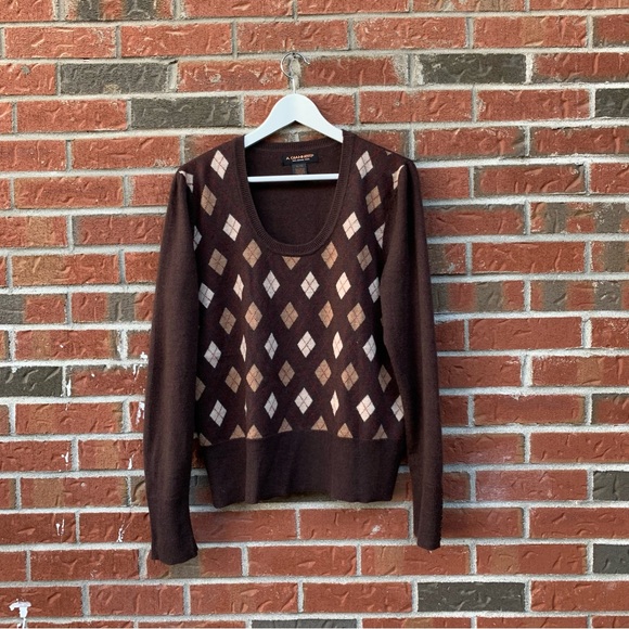 ❌SOLD❌ Italian 100% Merino Wool Scoop Neck Jacquard Dark Academia College Sweat… - Picture 4 of 10